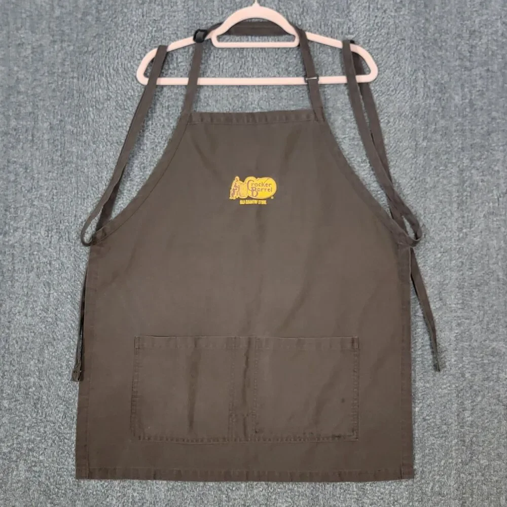 Lot of 2 Cracker Barrel Old Country Store Apron Brown Pockets Adjustable Bib